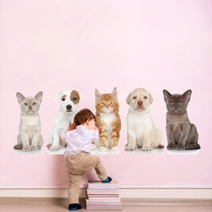 PVC Cats Dogs Self Adhesive Wall Sticker Removable Animal Photographic Home Decor For Living Room Bedroom Kids Nursery Wall Art