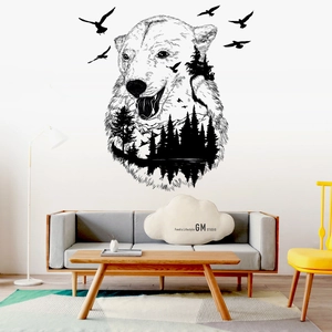 Modern polar bear wall sticker featuring forest and mountain double exposure artwork