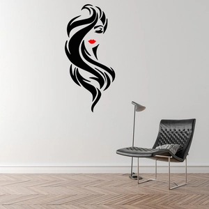 Minimalist vinyl wall sticker of a woman profile with red lips for modern living room decor
