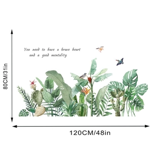 Detail showing tropical green leaf wall stickers measuring 120cm wide and 80cm high