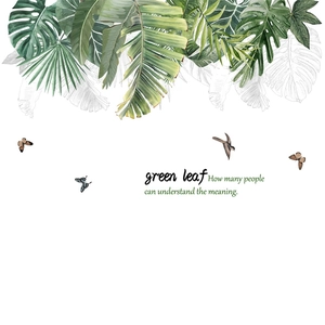 Tropical green leaves and birds wall decals with monstera palm for home decoration