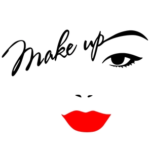 Minimalist red lips and eyes wall sticker decal with Make up lettering for home decor