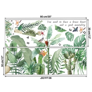 Detail of 30x90cm tropical wall sticker sheets with monstera leaves and bird patterns