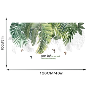 Dimensions of the tropical green leaf wall decal showing 120cm width and 80cm height