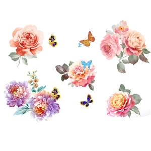 Vinilos decorativos detallados de peonías y mariposas en acuarela para salón
