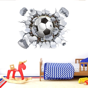 3D cracked wall football wall sticker for kids bedroom decor with realistic soccer ball