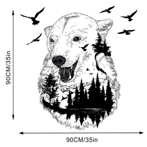 Polar bear forest silhouette wall decal with dimensions measuring 90cm 35 inches