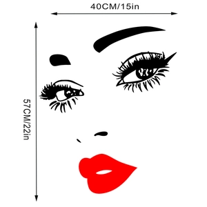 Detail view of fashion lip wall sticker with dimensions forty by fifty-seven centimeters