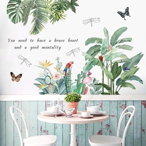 Nordic tropical green leaves and bird wall stickers for living room decor