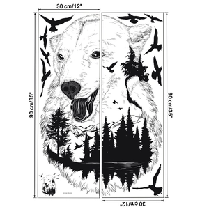 Detail showing two-piece 30x90cm polar bear and forest wall stickers with dimensions