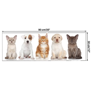 Detailed view of 5 cats and dogs wall sticker with dimensions 90cm by 30cm