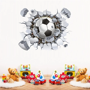 3D football wall sticker with realistic broken wall effect for kids room decoration