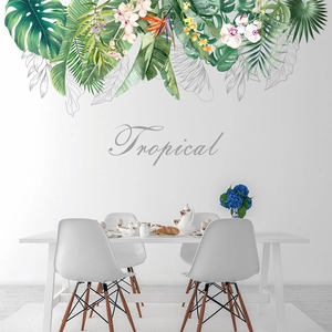 Tropische Blätter Blumen Wandtattoo Monstera Palmblatt Paradiesvogel Orchidee PVC Wasserdicht Wandaufkleber Deko