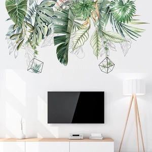 Nordic Style Tropical Green Leaves Wall Sticker Removable PVC Decal For Living Room Bedroom Home Decor Watercolor Plant Pattern