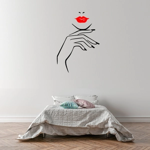 Minimalist vinyl wall sticker with red lips and chin art for bedroom decor