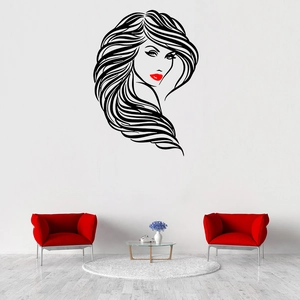 Beauty salon wall decal featuring artistic female silhouette with red lips for home decor