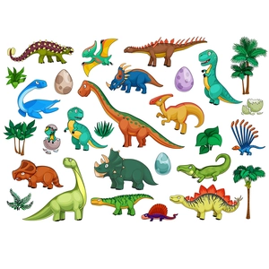 Cartoon dinosaur wall stickers with T-Rex and palm trees for kids room decor