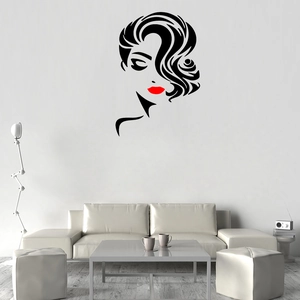 Minimalist vinyl wall sticker featuring a female silhouette with red lips for living room decor
