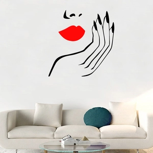 Modern minimalist red lips vinyl wall decal for beauty salon or home living room decor