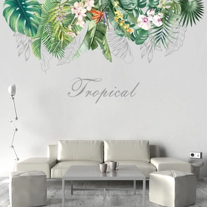 Wandtattoo mit tropischen Blättern und Orchideen für Wohnzimmer Wanddekoration
