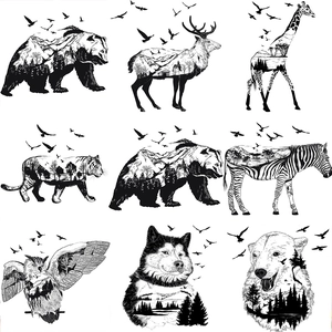 Artistic animal silhouette wall stickers with forest landscape for home decoration