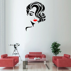 Modern vinyl wall sticker featuring a black female face silhouette with bright red lips