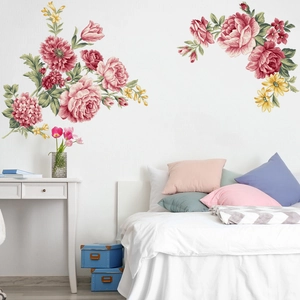 Vinilos de pared de peonías pintadas a mano para decorar dormitorios y salones con estilo