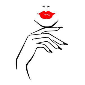 Minimalist red lips and black nails vinyl wall decal for beauty salon wall decor