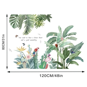 Detail showing tropical plant wall stickers with dimensions 120cm width and 80cm height