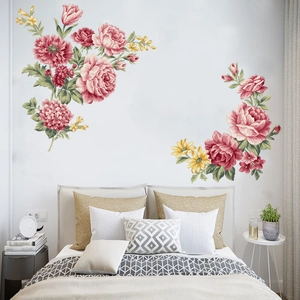 Vinilos decorativos de peonías pintadas a mano para dormitorio con flores realistas