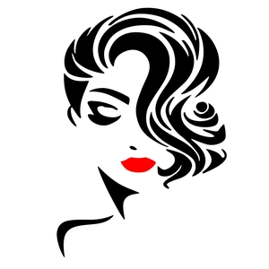 Modern minimalist female head vector vinyl wall decal with red lips for living room decor