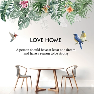 Nordic Tropical Green Leaves Bird Flower Love Home Quote Wall Stickers Waterproof PVC Decorative Wall Decals For Living Room