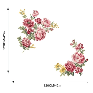 Detalle de dimensiones para adhesivo de pared peonía vintage con área de 120cm indicada