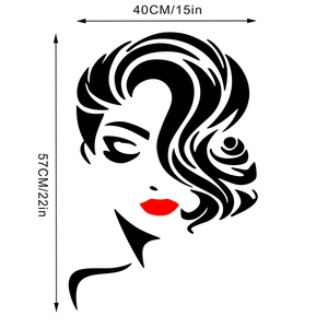 Detail view of female profile wall sticker with red lips, dimensions 40x57cm for home decor