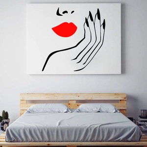 Modern vinyl wall sticker with minimalist red lips and female face contour for beauty salons