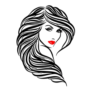 Minimalist beauty salon wall sticker featuring a woman with red lips and long wavy hair