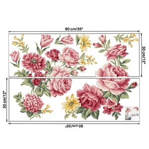 Pegatinas de pared de peonías 90x30cm para decoración de salón o dormitorio