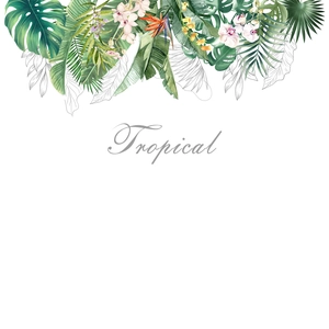 Nordische Wandtattoo Tropische Blätter und Blumen mit elegantem Aquarell-Botanik-Design