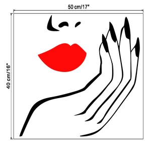 Detail view of 50x40cm vinyl wall decal featuring red lips and minimalist female face lines