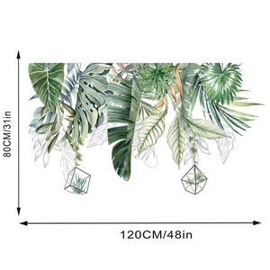 Detailed dimension guide for tropical leaves wall sticker showing 120cm width and 80cm height