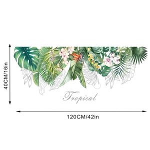 Detailansicht tropischer Wandaufkleber mit Palmblättern und Maßen von 120x40 cm