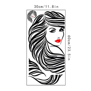 Detail view of red lips wall sticker for hair salon showing 30x60cm dimensions