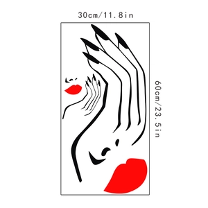 Detail view of 30x60cm vinyl wall sticker featuring minimalist female face and red lips