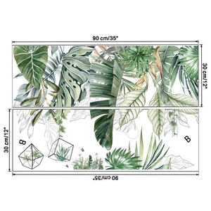 Detail of tropical monstera leaves wall stickers with 90x30cm size measurements