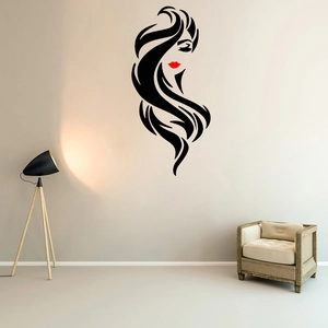 Minimalist vinyl wall sticker featuring a woman silhouette with red lips for home decor