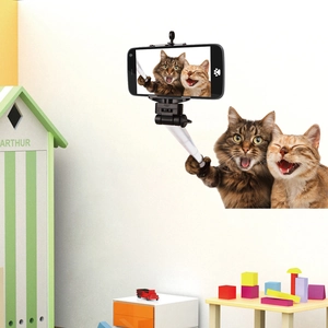 Funny self-adhesive hand-drawn cat wall sticker for living room and bedroom decor