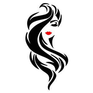 Minimalist vinyl wall decal featuring an elegant woman silhouette with long hair and red lips