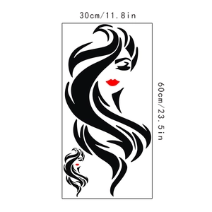Detail showing creative salon wall decal of woman profile measuring 30x60cm for home decor