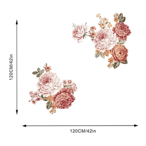 Detalle de los vinilos de peonías vintage con motivos florales y dimensiones de 120 cm