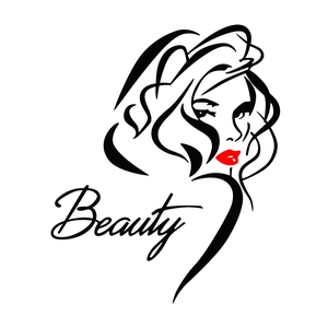 Beauty wall sticker with minimalist female face line art and red lips for home decor